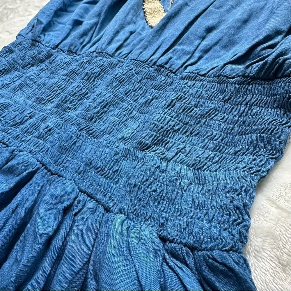 Skemo Bahama Gypsy Shirred Waist Dip Dyed Blue Mini Dress Cover-Up Womens Large